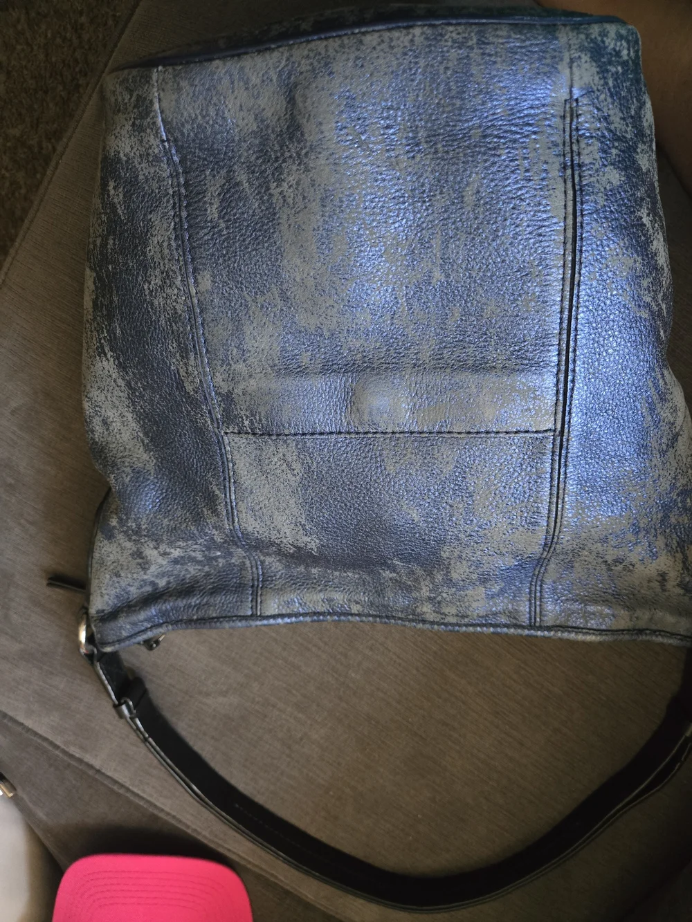 Cole Haan Distressed Blue Leather Shoulder Bag with Black Strap